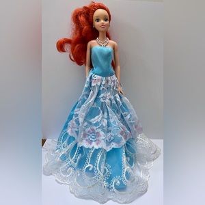 Vintage 1980s Mattel Barbie Doll in Elegant Blue Lacy Gown